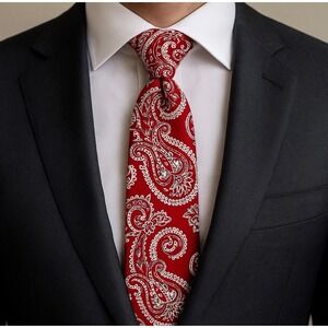 Jos. A. Bank Executive Collection Red Paisley Silk Tie Hand Printed Italy USA